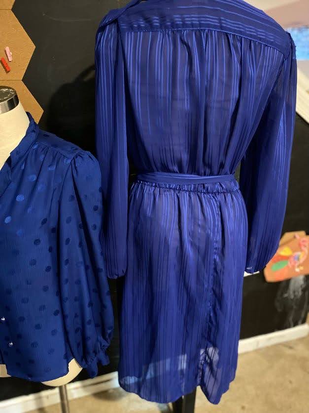 1980s Sheer Blue Balloon Sleeve Dress