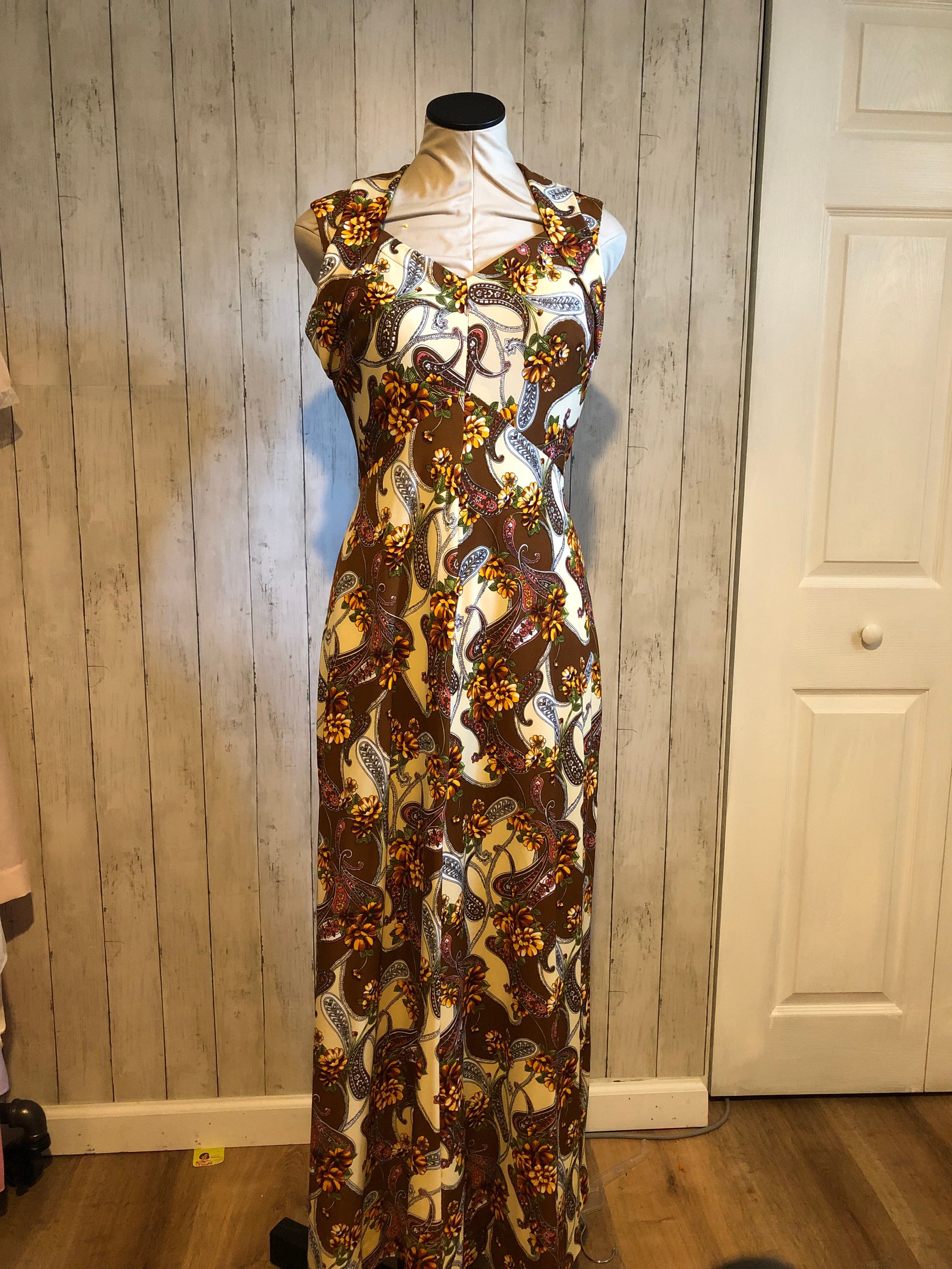 Brown Dress with Gold Flowers
