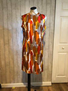 1960s Red, Brown, and Gold Dress