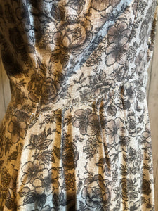 1950s Sepia Flowers Dress