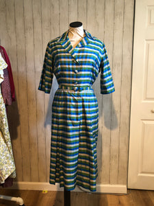 1950s Blue and Green Striped Dress