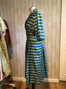 1950s Blue and Green Striped Dress
