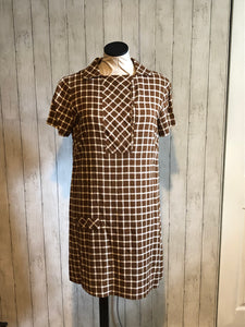 1960s Brown Check Dress