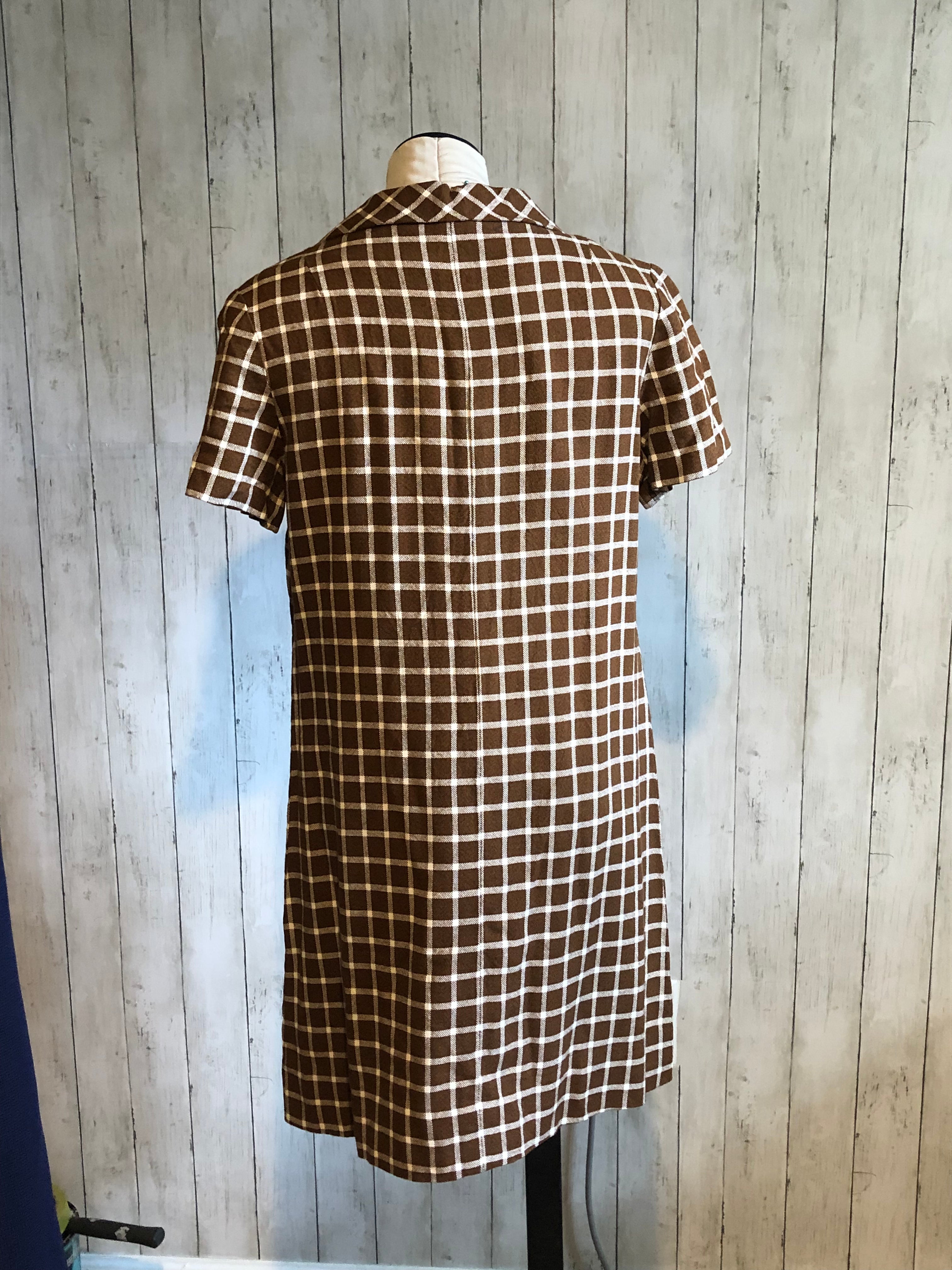 1960s Brown Check Dress
