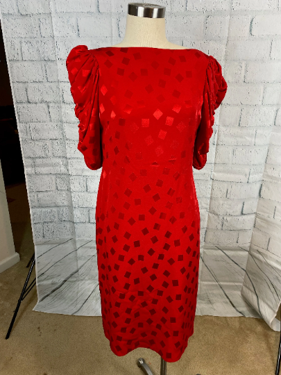 Red Puffed Sleeve Dress - Vintage
