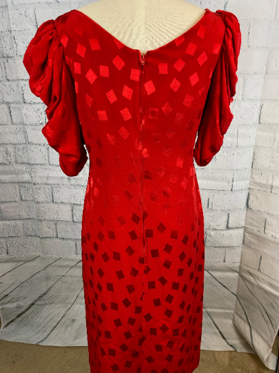 Red Puffed Sleeve Dress - Vintage